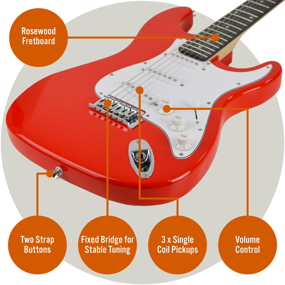 3rd Avenue Red Full Size Electric Guitar Set Image 4