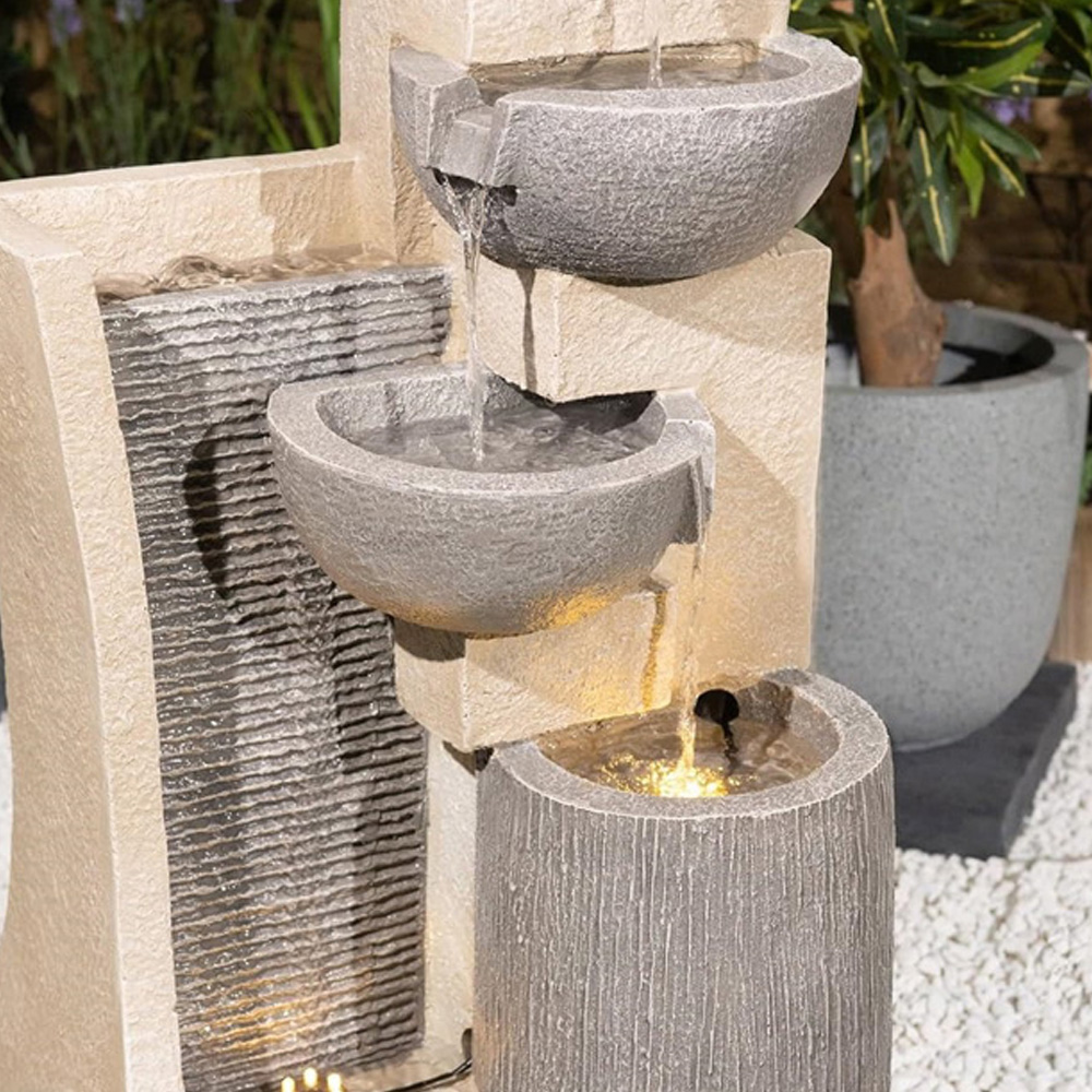 Garden Gear Four Bowl Cascading Wall and Water Feature with LED Light Image 4