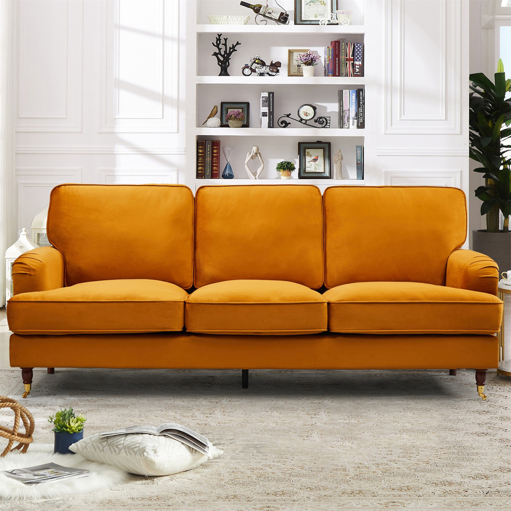 Woodbury 3 Seater Orange Velvet Sofa Image 1