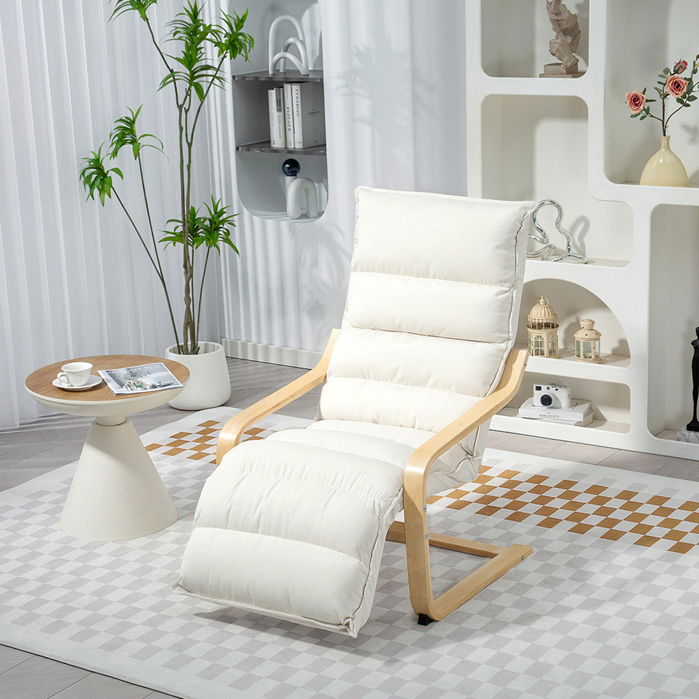 Portland Cream and White Birch Wood Lounge Chair Image 4