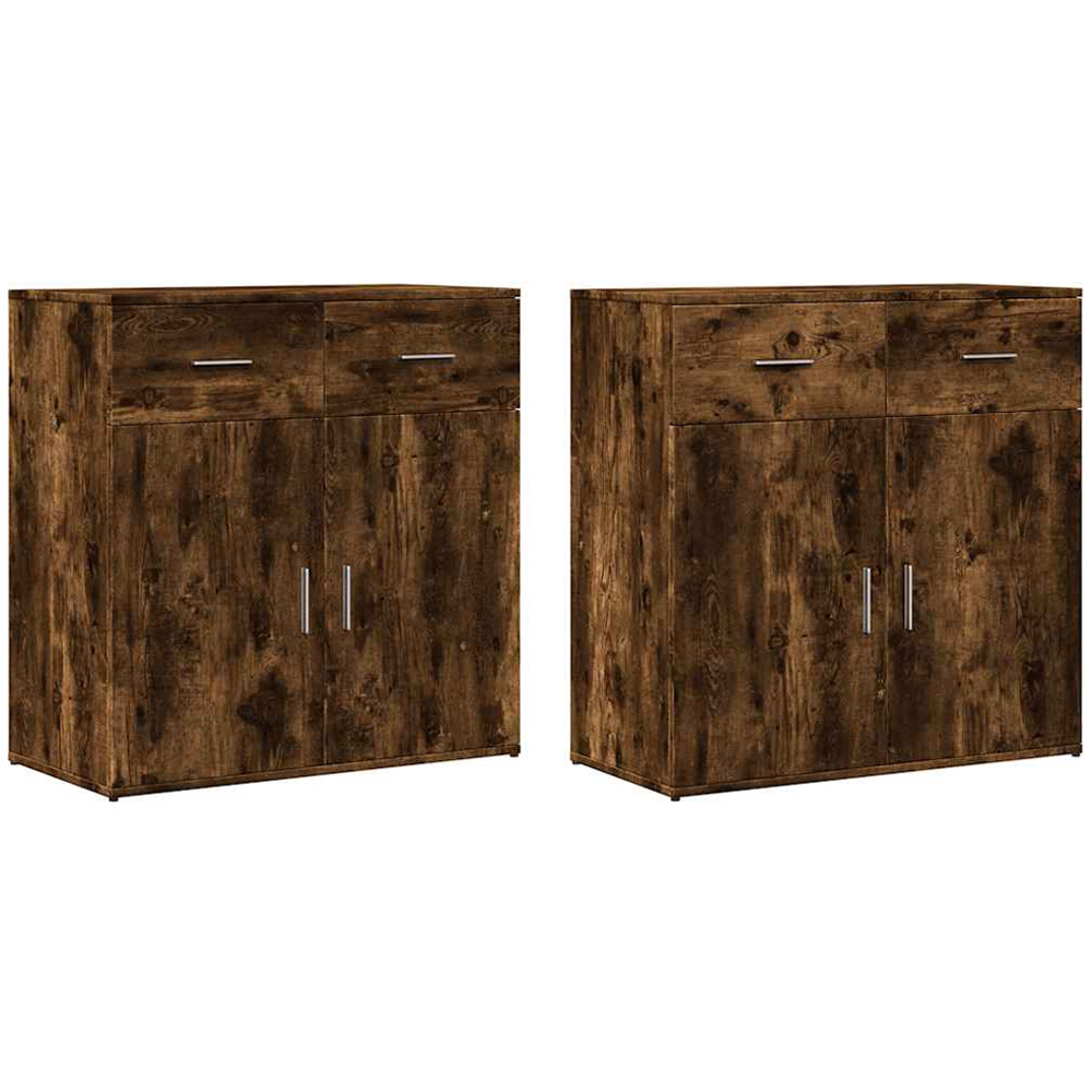 vidaXL 2 Door 2 Drawer Smoked Oak Sideboard Set of 2 Image 2