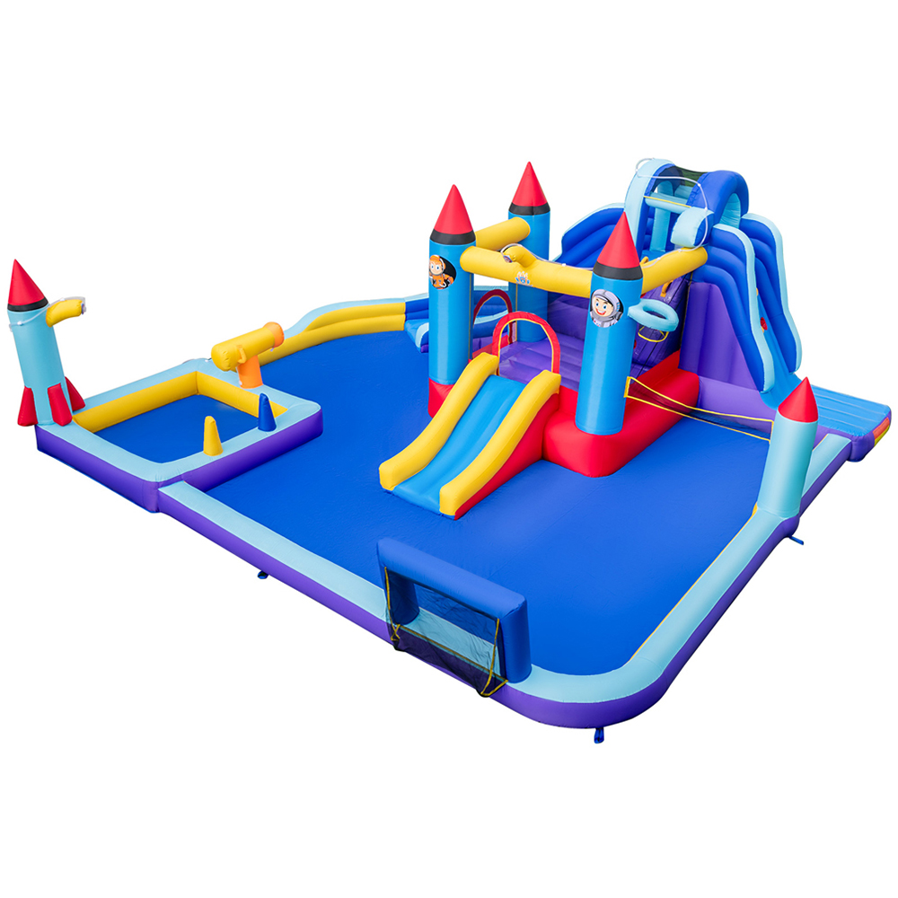 Costway Rocket Theme Inflatable Water Slide Park with 2 Slides Image 1