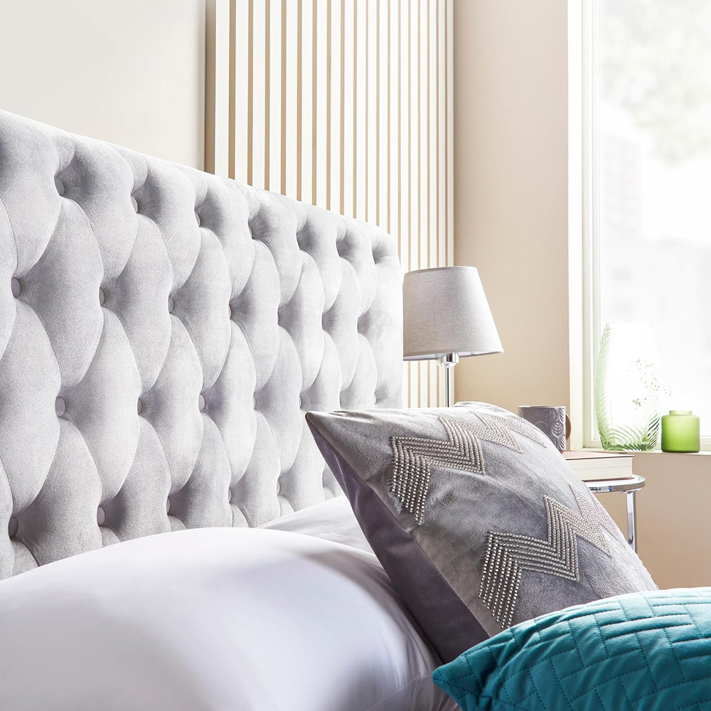Home Treats King Size Grey Brushed Velvet Ottoman Bed with Mattress Image 3