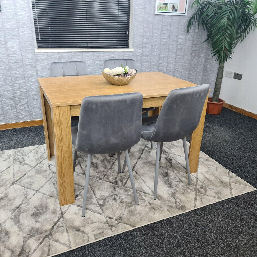 Portland 4 Seater Velvet Dining Set Oak Effect and Grey Image 6