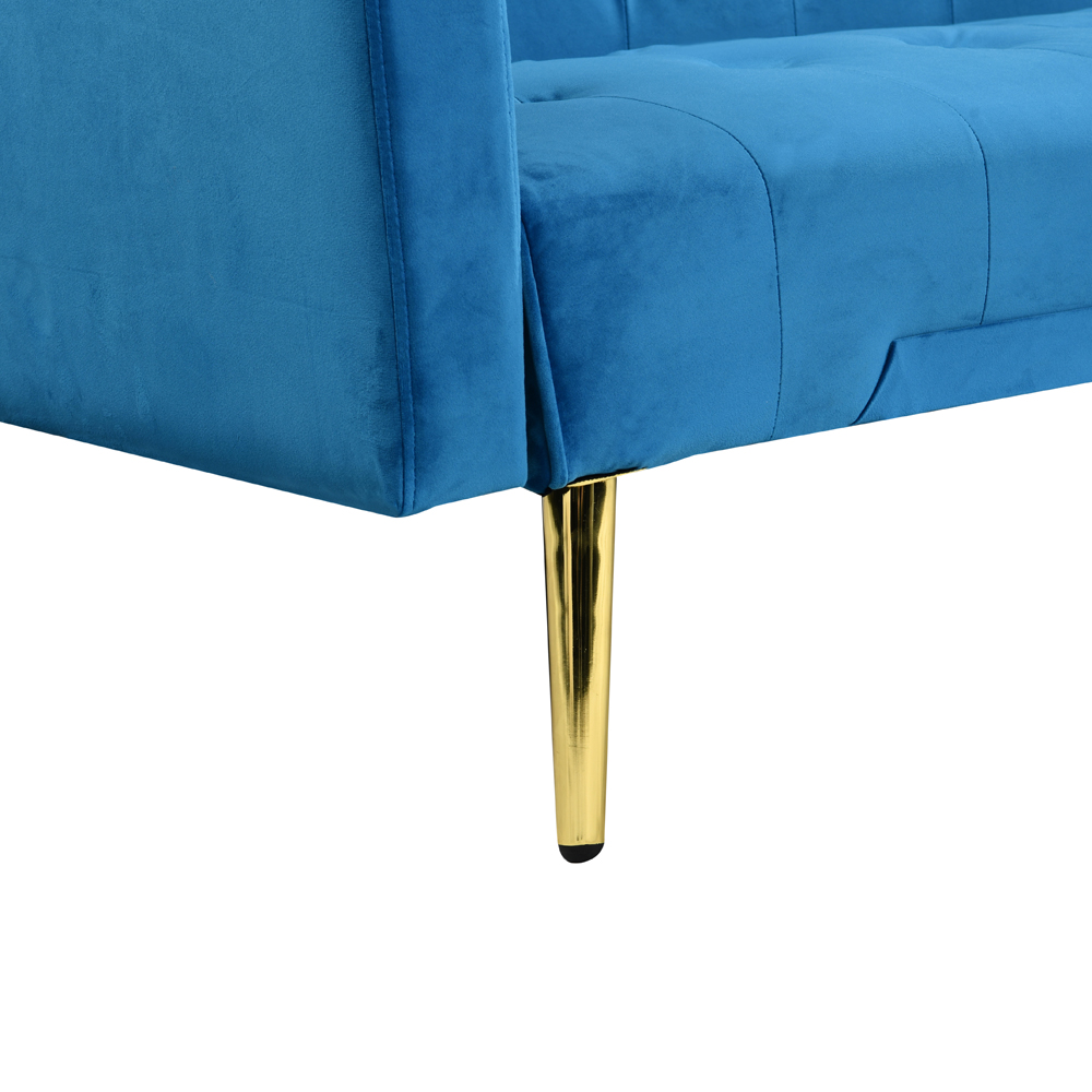 Comfy Living 3 Seater Blue and Gold Plush Velvet Sofa Bed Image 5