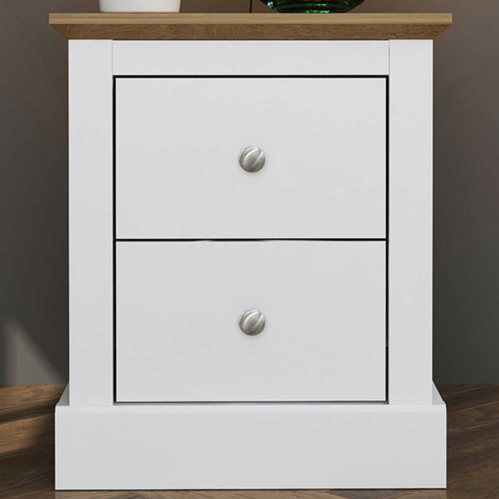 Devon 2 Drawer White Bedside Cabinet Image 1