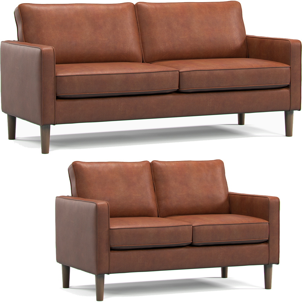 Bexhill 5 Seater Tan Faux Leather Sofa Suite Image 2