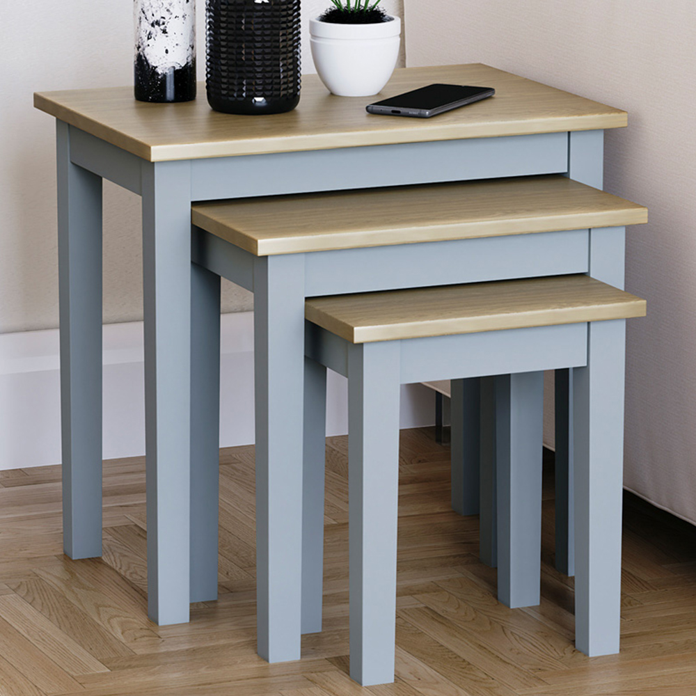 Vida Designs Yorkshire Oak and Grey Nest of Tables Set of 3 Image 1