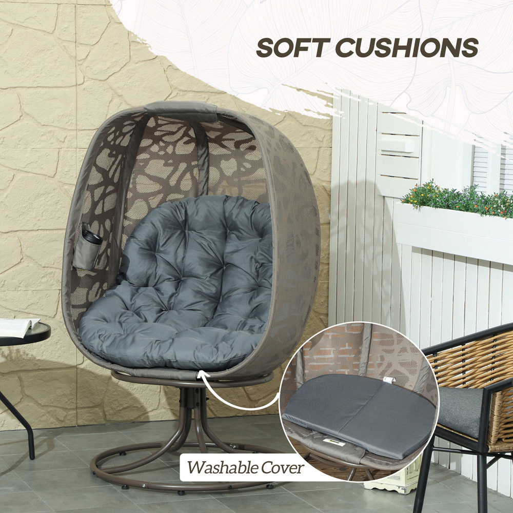 Outsunny Grey Foldable Swivel Egg Chair with Cushions Image 5
