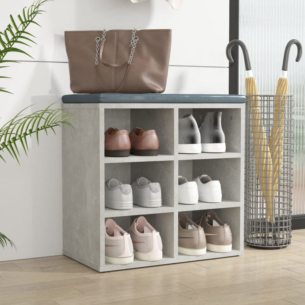 vidaXL 6 Open Shelf Concrete Grey Shoe Storage Cabinet Image 7