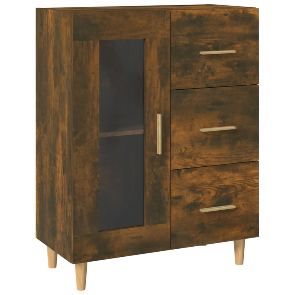 vidaXL Single Glass Door 3 Drawer Smoked Oak Sideboard Image 2