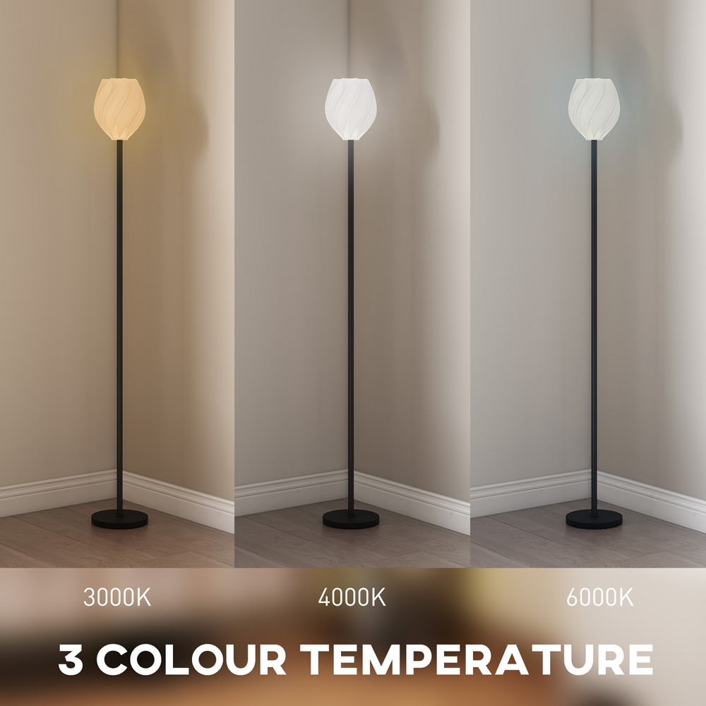 HOMCOM White 3D Printed Rose Shade Black Floor Lamp with 3 Colour Temperature Image 5