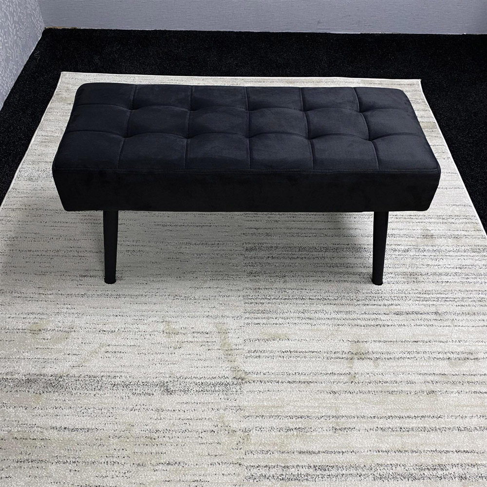 Portland 2 Seater Velvet Wooden Dining Bench Set Oak Effect and Black Image 3