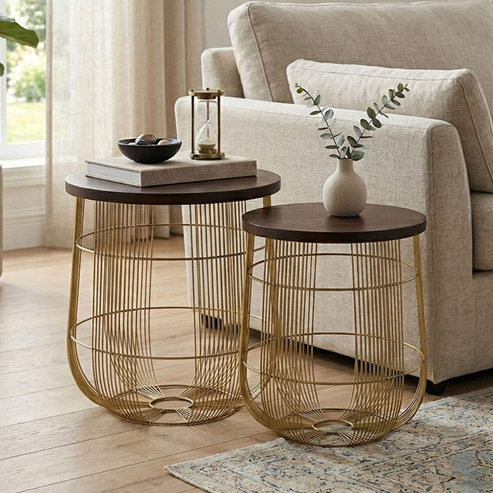 Premier Housewares Agra Brass Finish Side Table Set of 2 Image 3