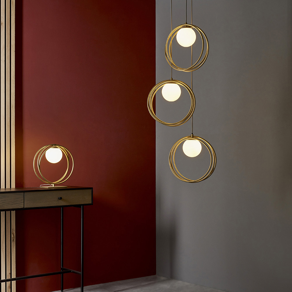 Merano Bergamo Gloss Opal Glass Shade Brushed Gold 3 Light Pendant Light Image 6