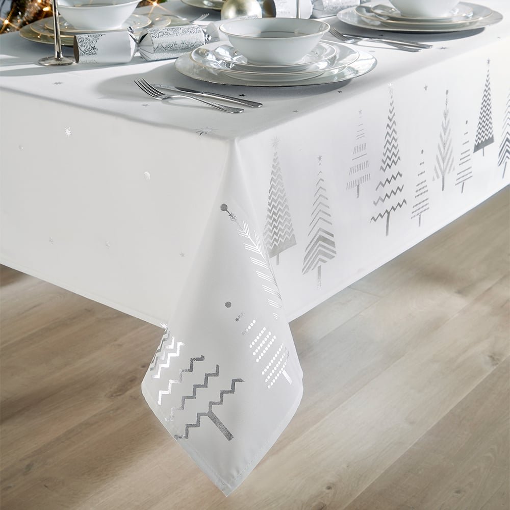 Christmas Story White and Silver Christmas Tree Tablecloth 177 x 132cm Image 2