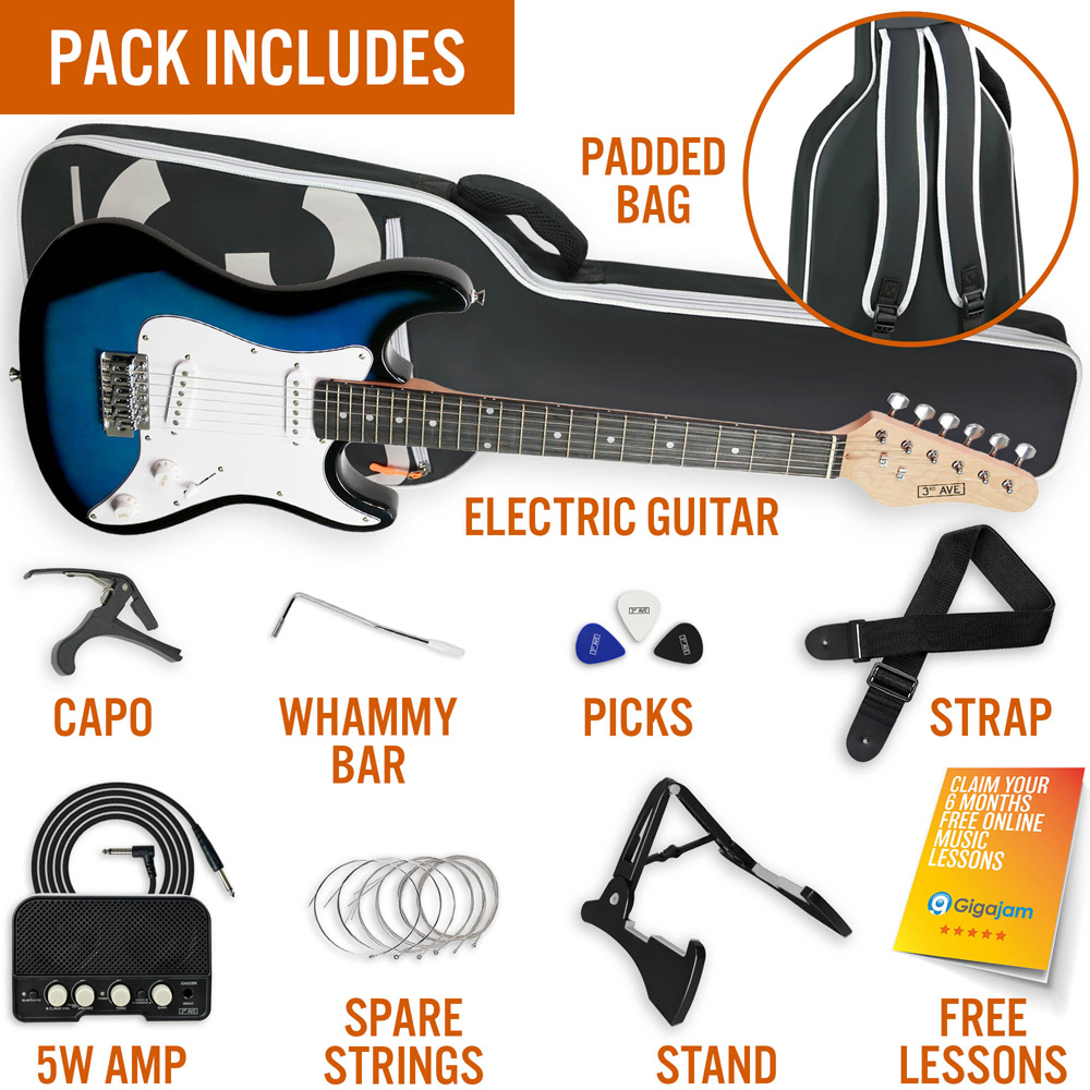 3rd Avenue Blueburst 3/4 Size Electric Guitar Set Image 5