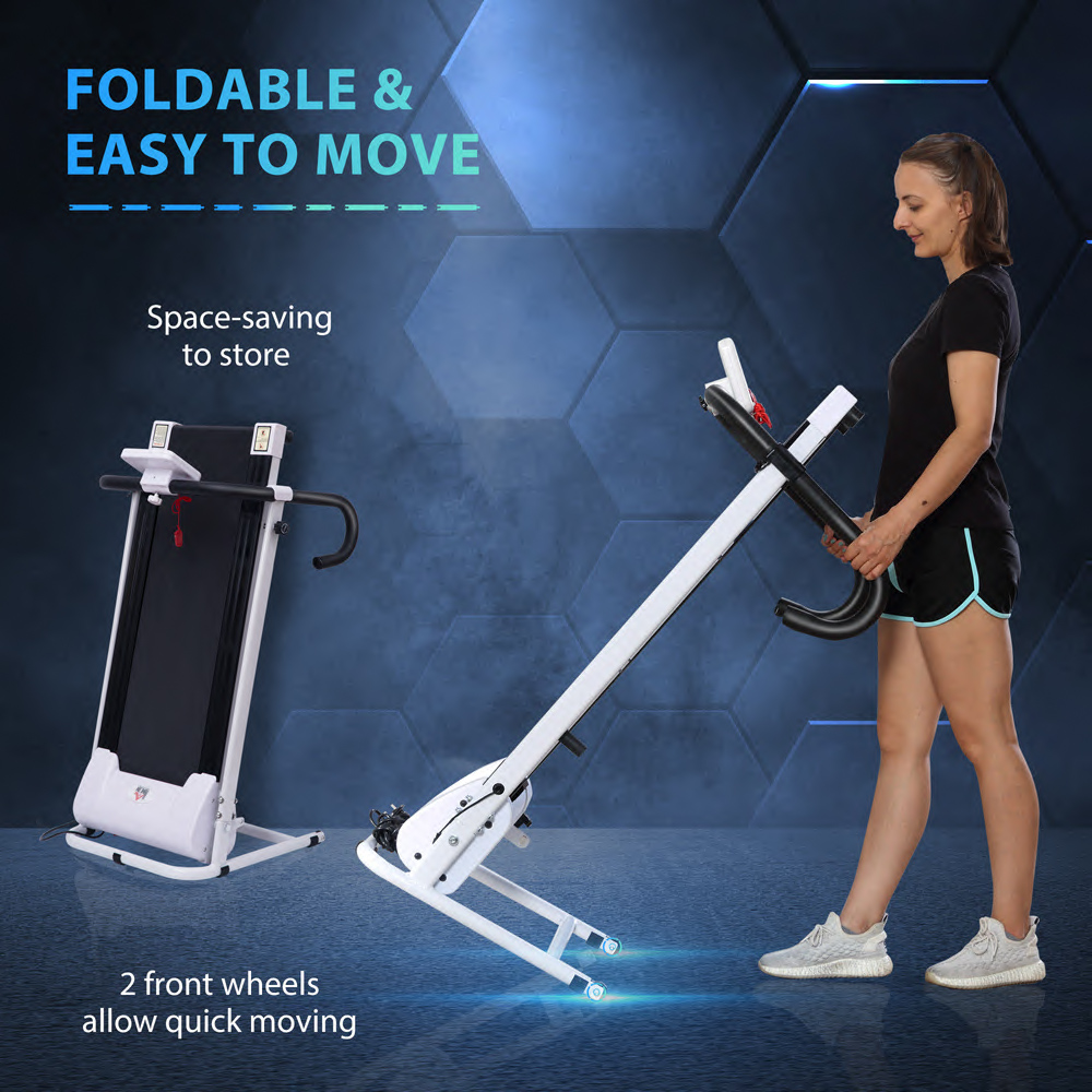 HOMCOM White Steel Folding Motorized Home Treadmill with LCD Monitor Image 6