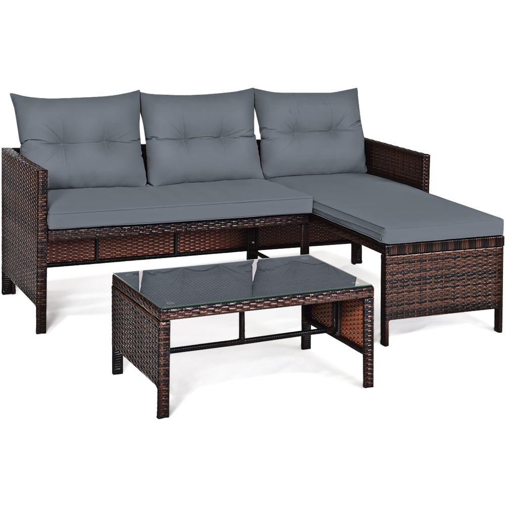 Costway 3 Seater Bistro Set with Cushion Grey Image 2