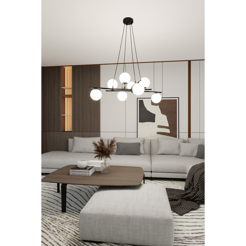 Emibig Essa 8 Light White Shade Black E14 Ceiling Pendant Light Image 7