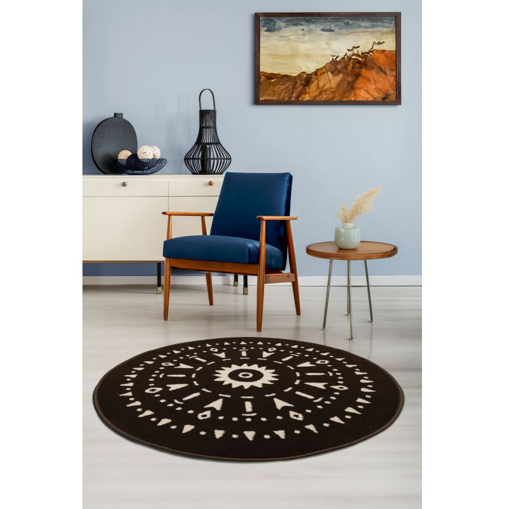Homemaker Maestro Chocolate Aztec Circular Rug 120cm Image 5