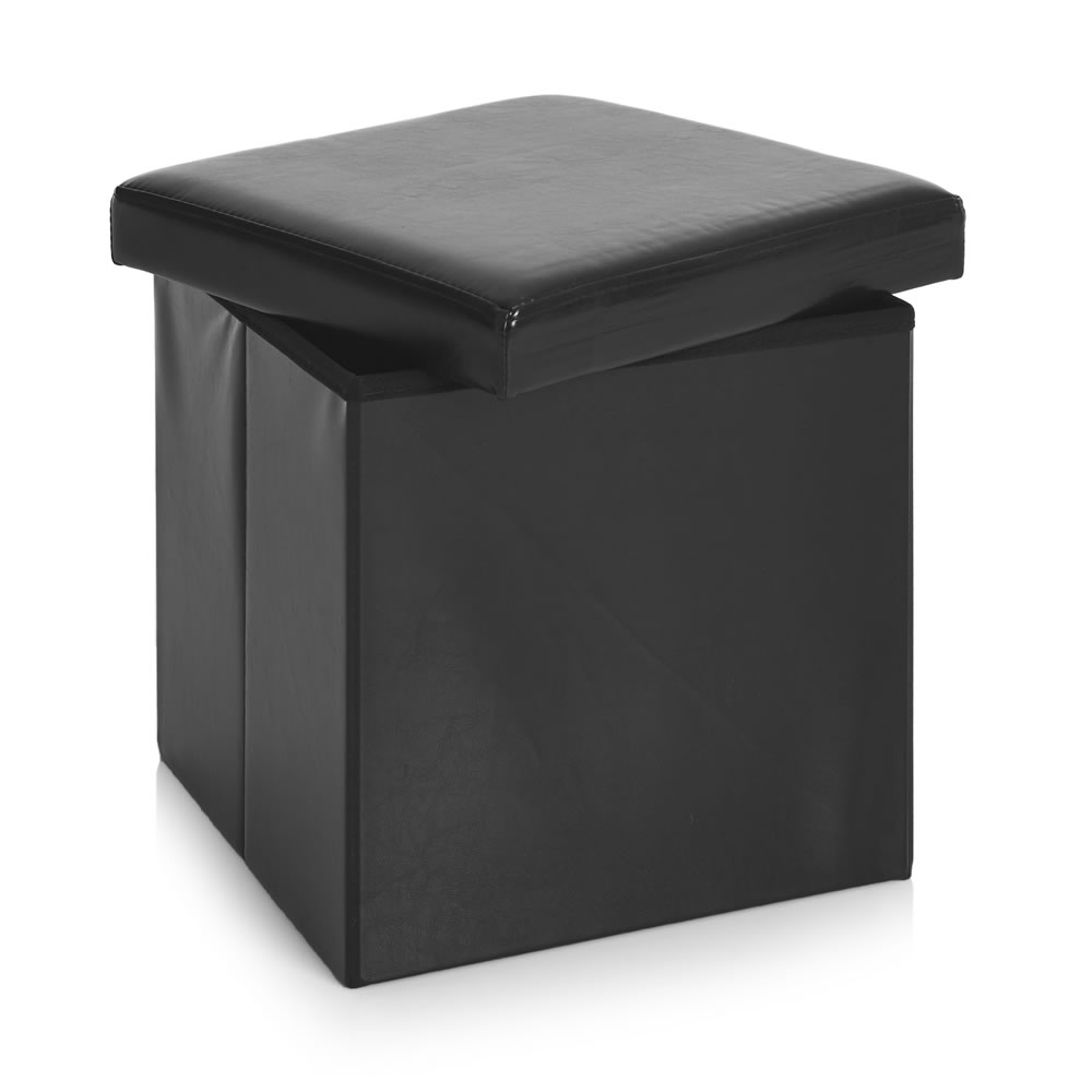 Wilko 40 x 40cm Black Faux Leather Storage Cube Image 3