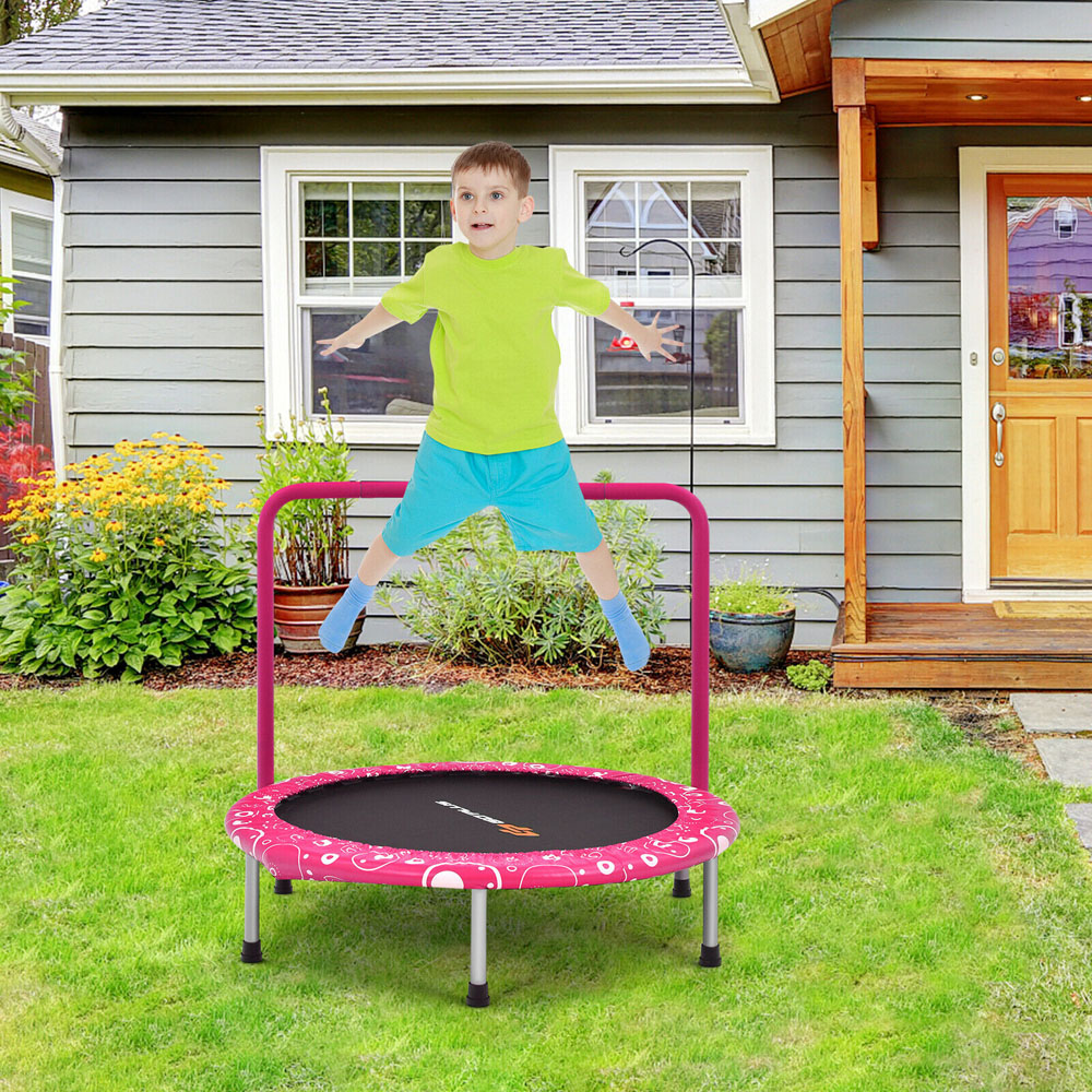 Costway Pink Folding Children Trampoline with Padded Edge Cover Image 4