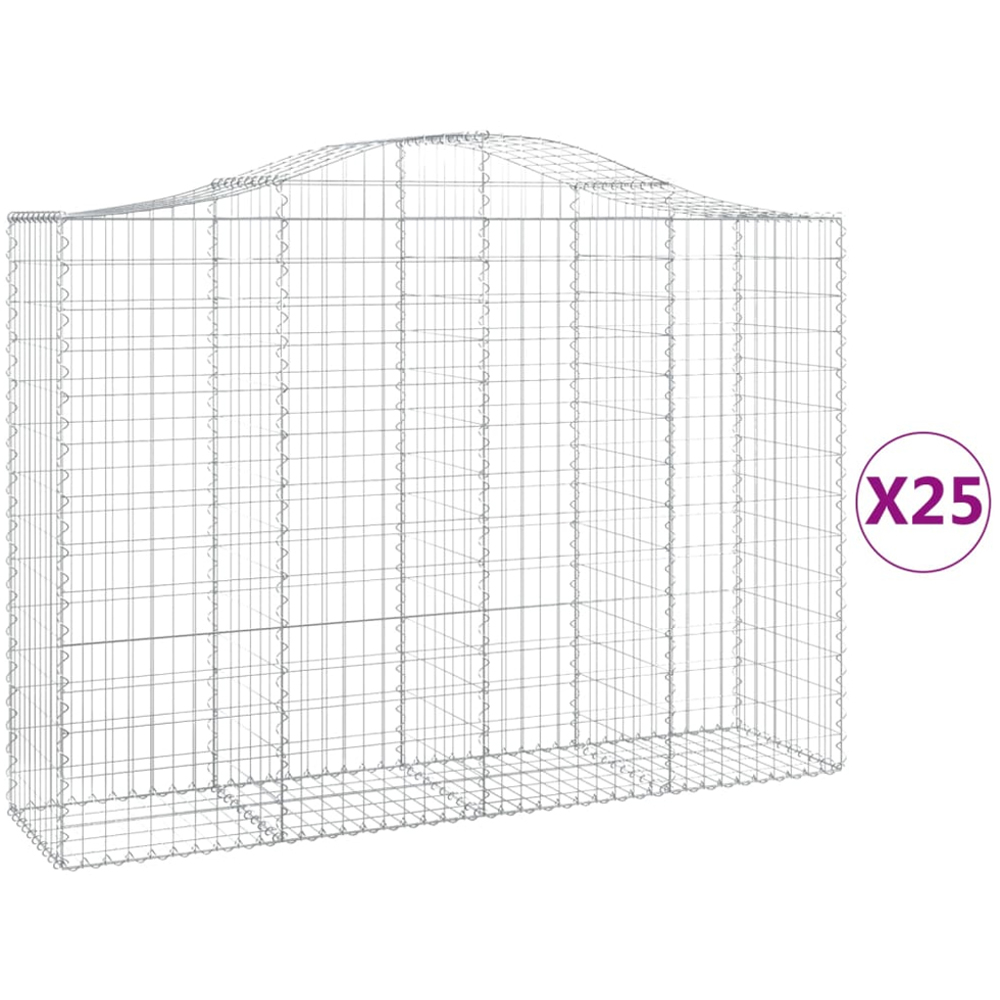 vidaXL Silver Galvanised Iron Arched Gabion Basket 200 x 50 x 140/160cm 25 Pack Image 2