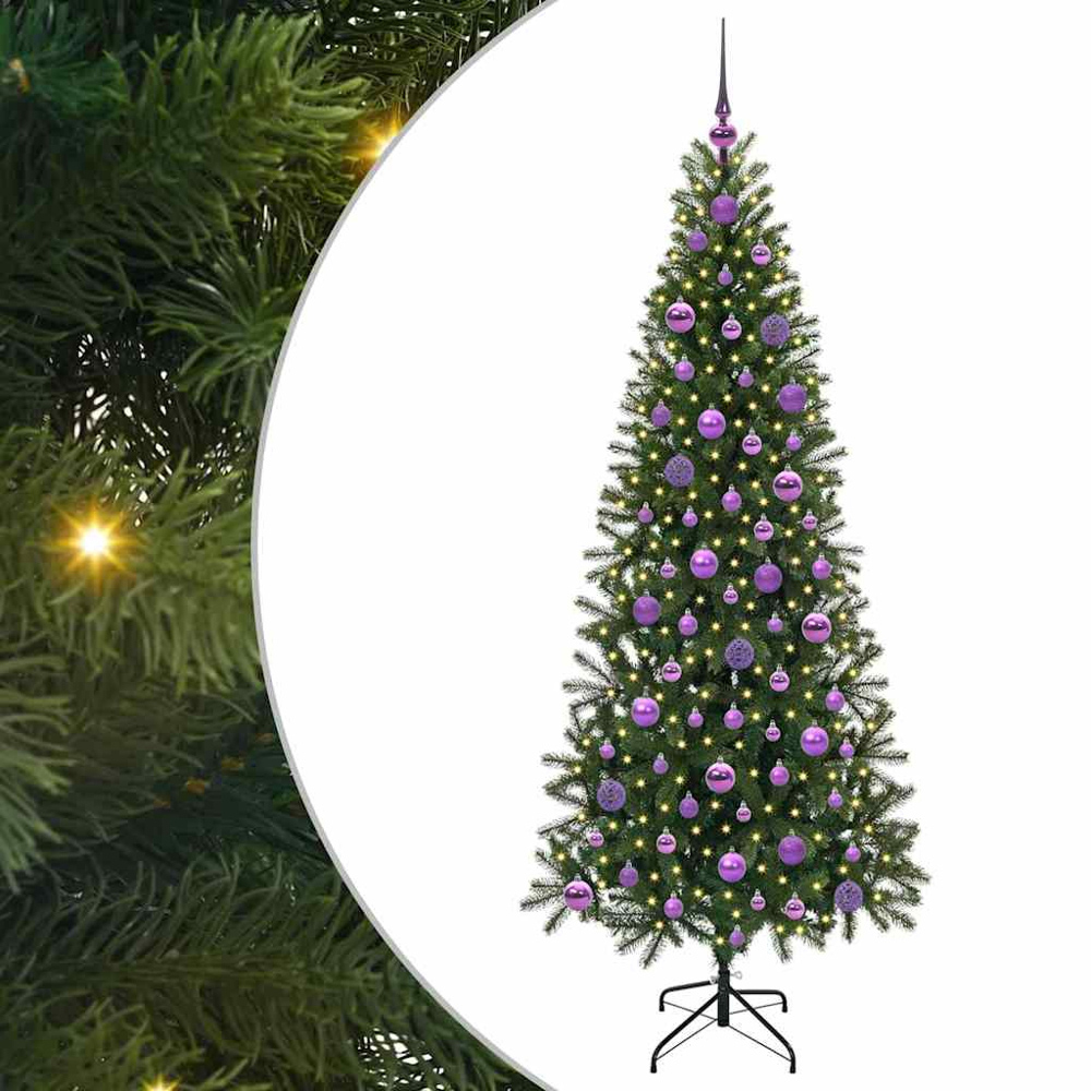 vidaXL Pre-Lit Lilac Baubles Green Artificial Christmas Tree 6ft Image 2