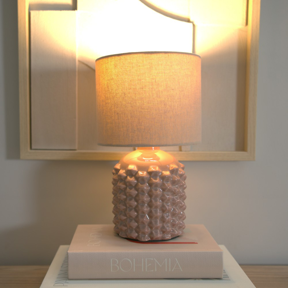 ValueLights Asha Drum Shade Ceramic Tan Geometric LED Table Lamp Image 2