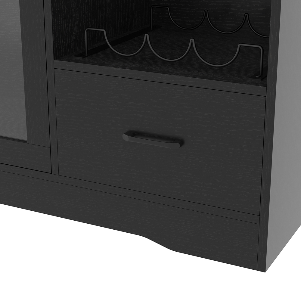 Living and Home 2 Door Single Drawer 3 Shelf Black RGB LED Bar Cabinet with Power Outlet Image 4