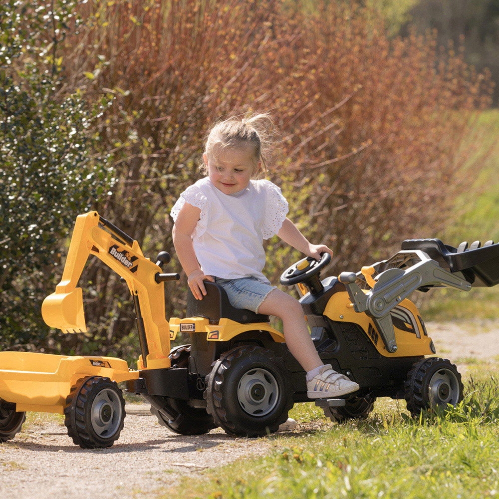 Smoby Builder Kids Yellow Ride On Maxx Tractor and Trailer Image 3