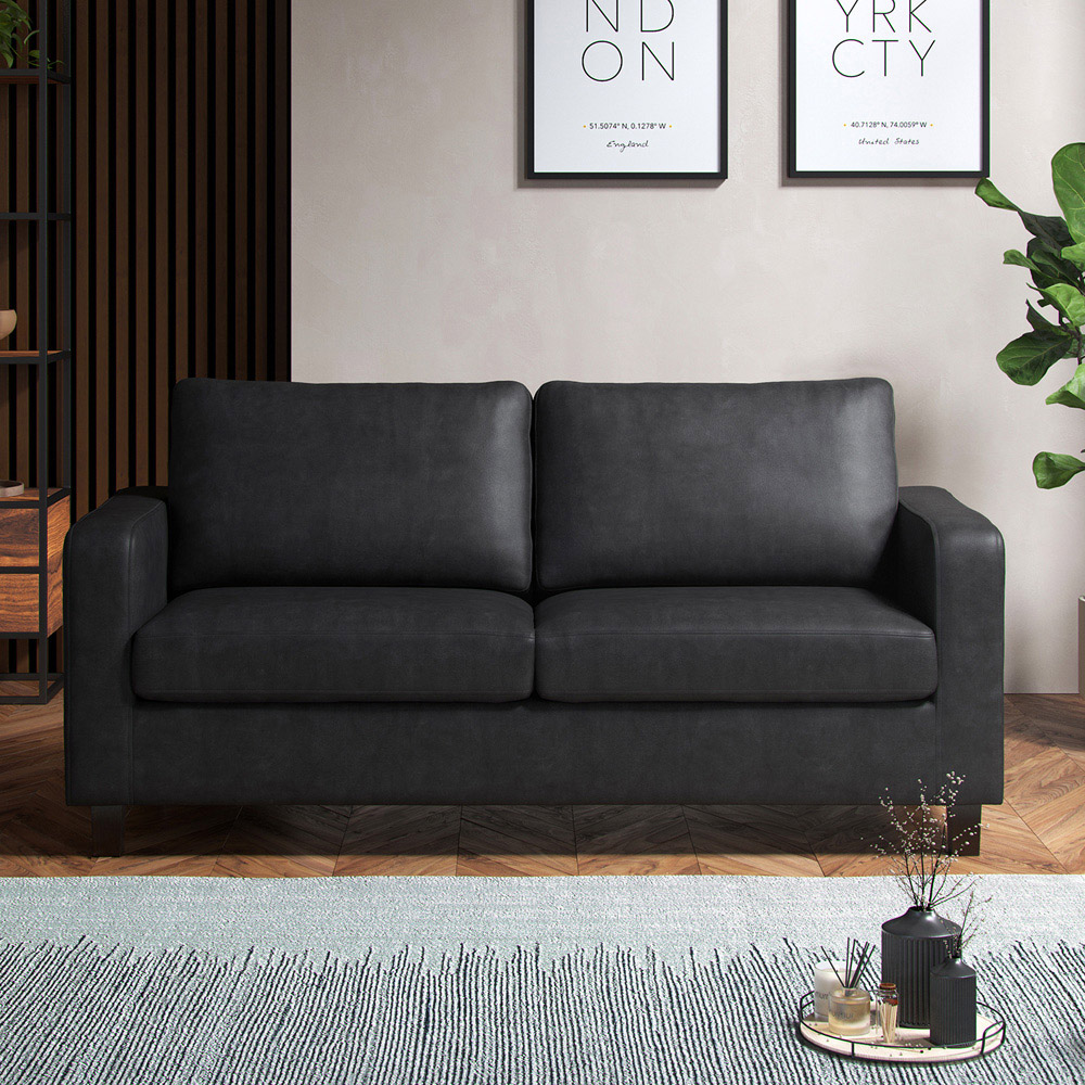 York 6 Seater Black Faux Leather Sofa Suite Image 7