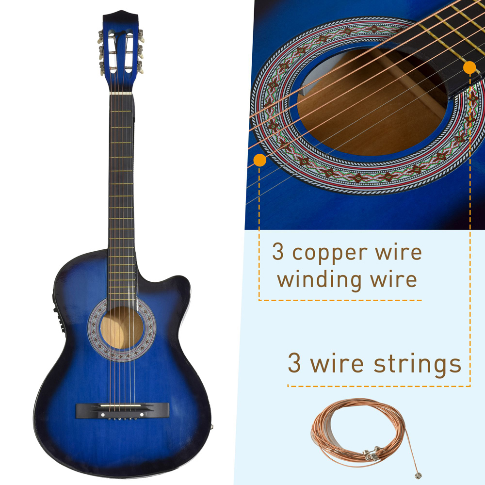 HOMCOM Blue Beginner Cutaway Acoustic Electric Guitar Image 7