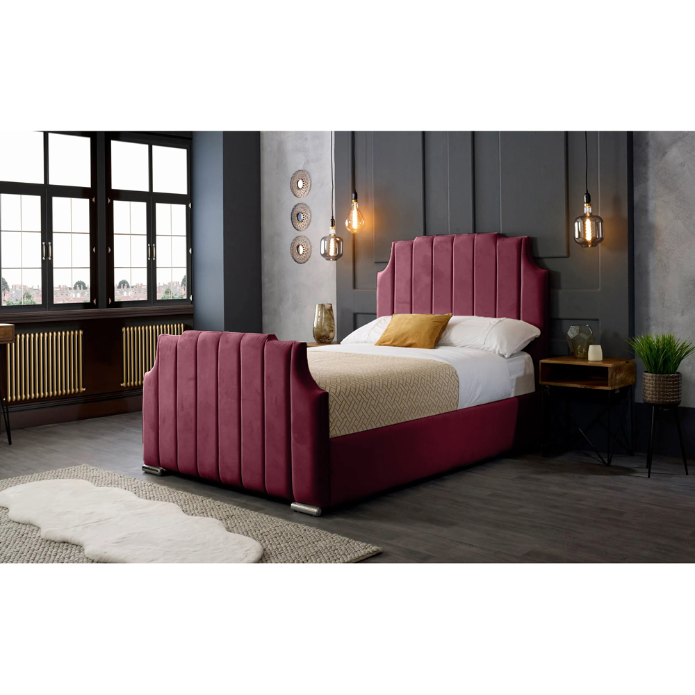 Eleganza Home Nelson Double Maroon Plush Velvet Bed Frame with Headboard Image 4