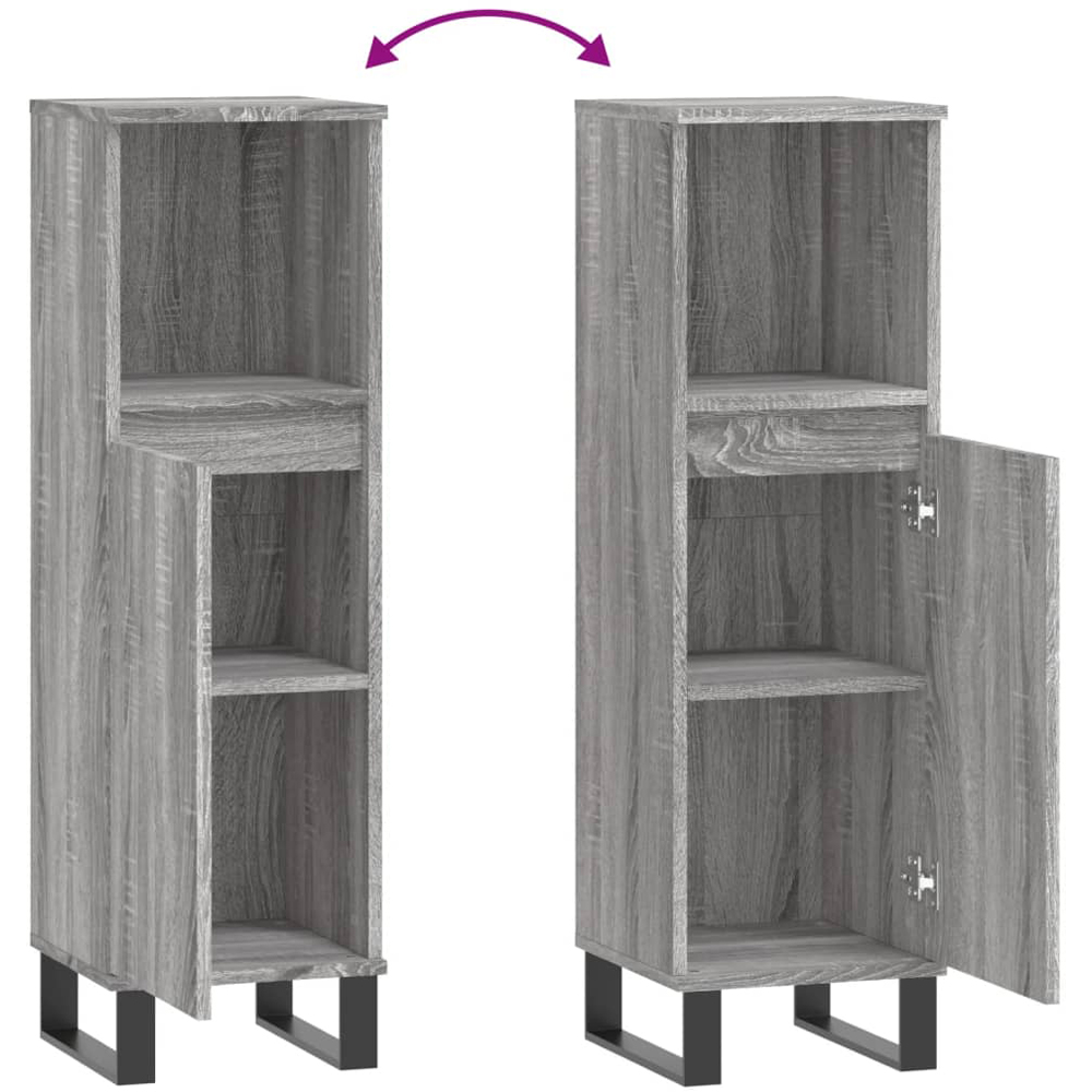 vidaXL Single Door Single Shelf Grey Sonoma Slim Freestanding Bathroom Cabinet Image 5