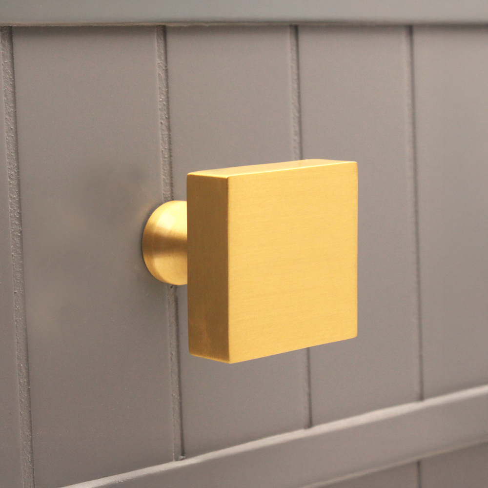 Spira Brass Satin Brass Square 38mm Cupboard Knob Image 2