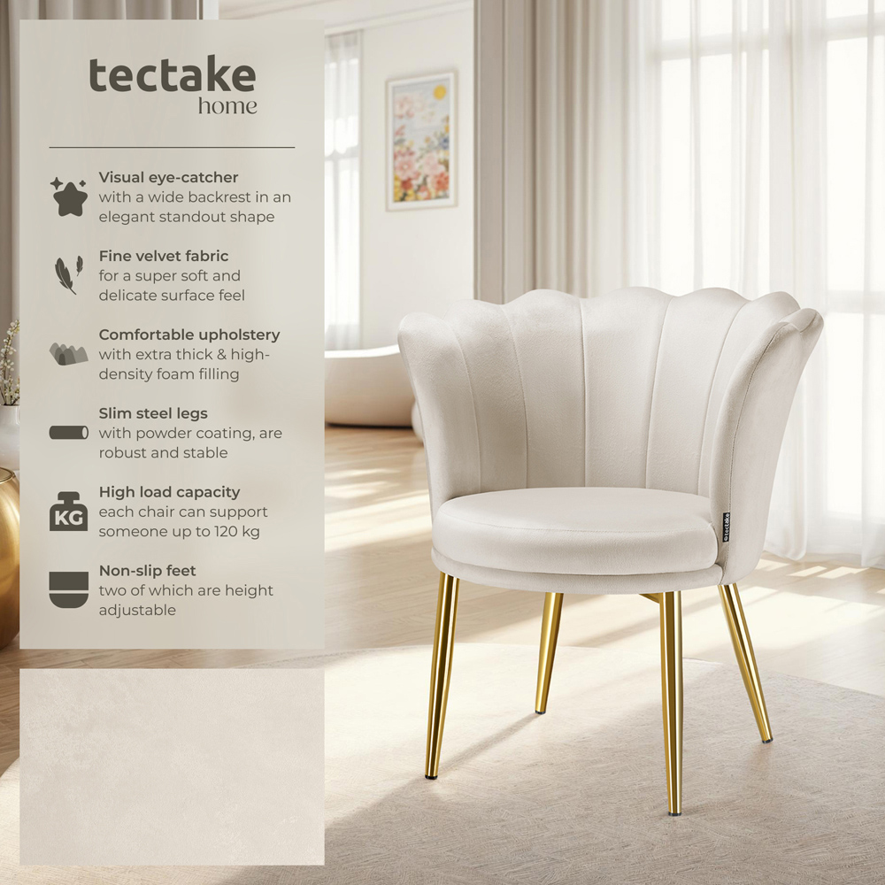 tectake Stella Cream and Gold Velvet Padded Armchair Image 3