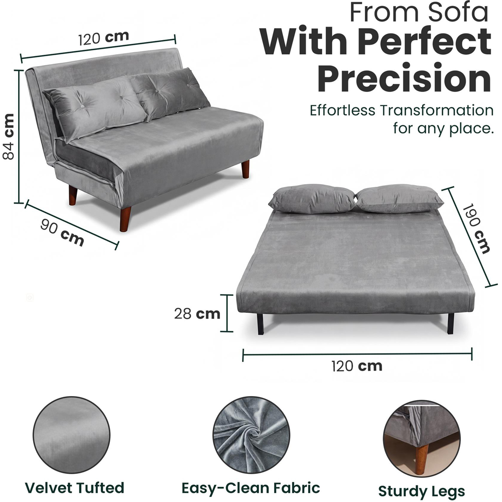 Portland 2 Seater Grey Velvet Sofa Bed Image 8