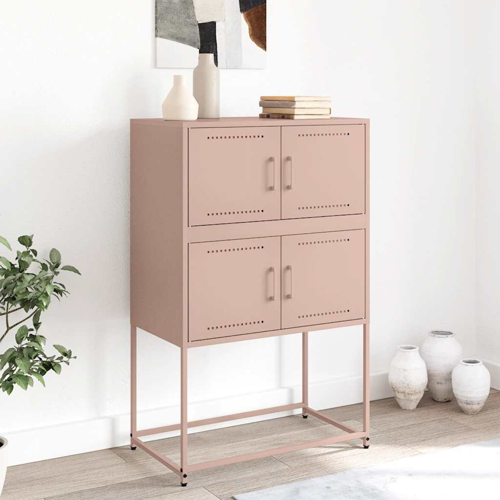 vidaXL 4 Door Pink Steel Industrial Style Sideboard Image 9
