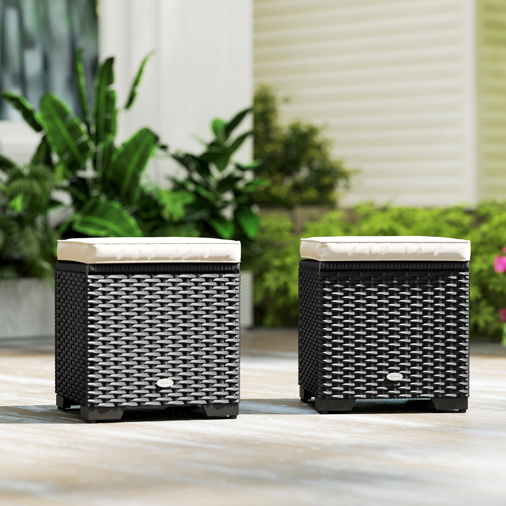 Outsunny Cream Rattan Footstool with Storage Set of 2 Image 4