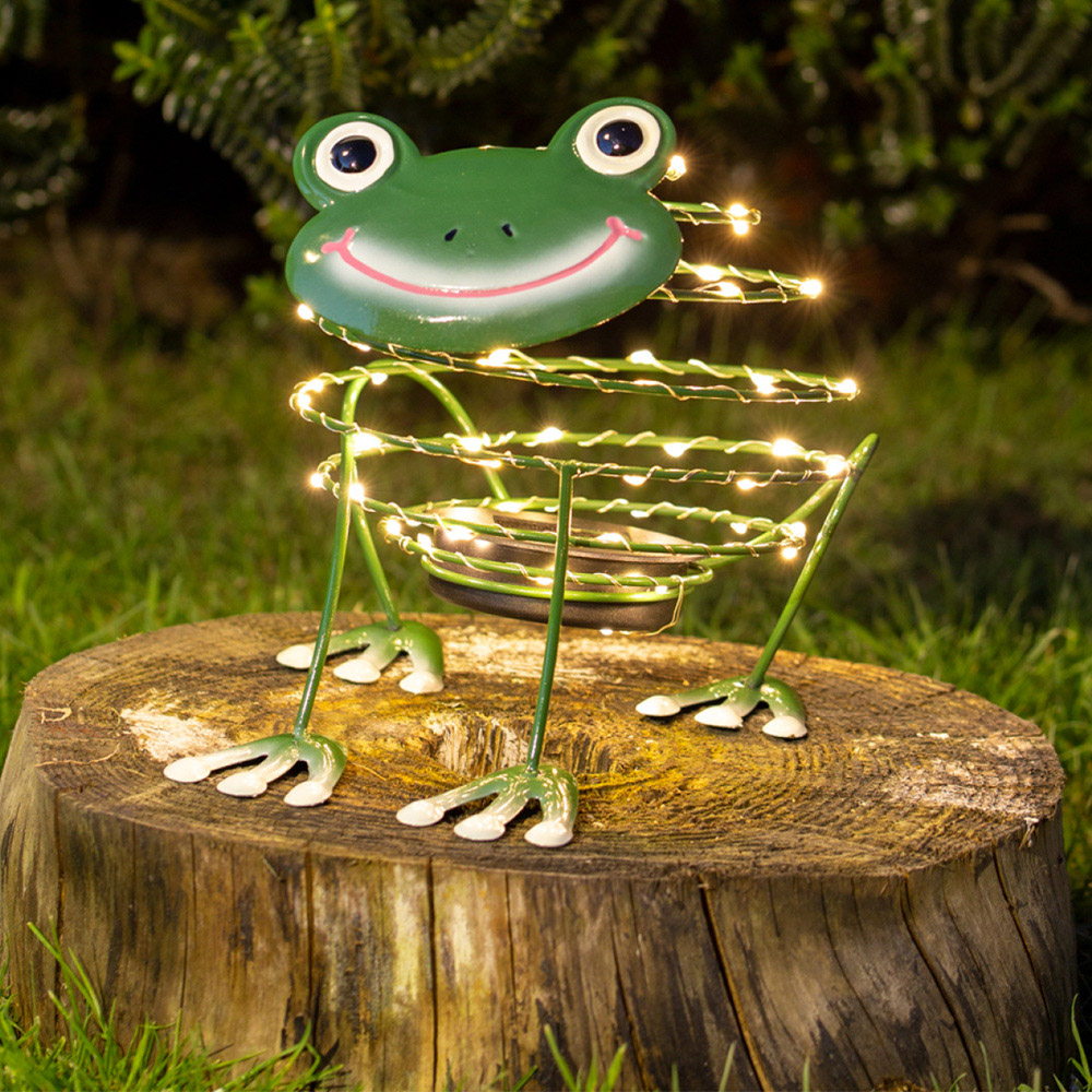 GardenKraft Micro LED Solar Wire Frog Statue Image 2