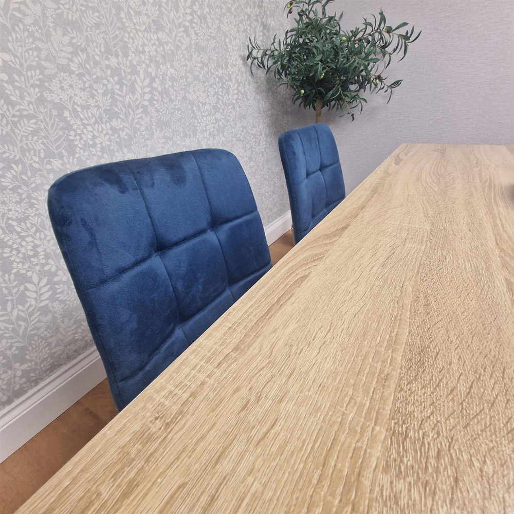 Portland Rocco 4 Seater Velvet Dining Set Oak Effect and Blue Image 5