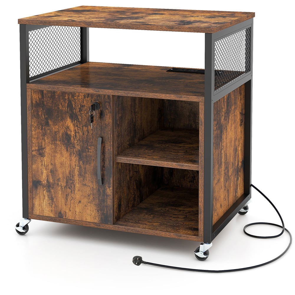 Costway Single Drawer 3 Shelf Coffee File Cabinet with Charging Station Image 2