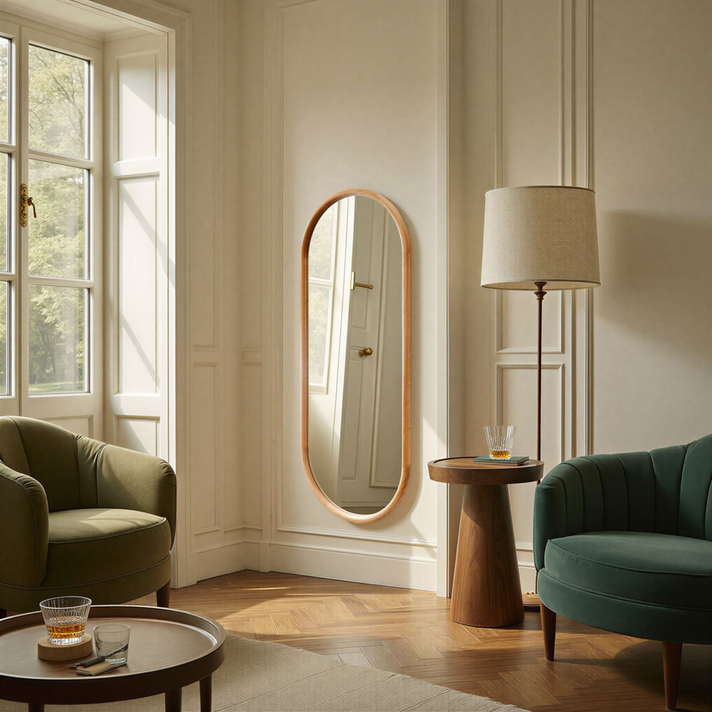 Yearn Natural Solid Oak Oval Wooden Full Length Wall Mirror 150 x 60cm Image 3