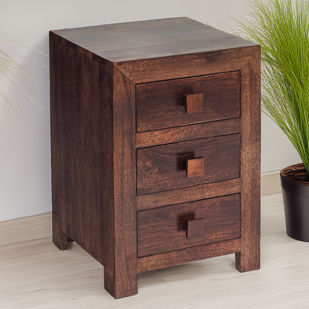 Brooklyn Nihash Toko 3 Drawer Dark Mango Bedside Image 1
