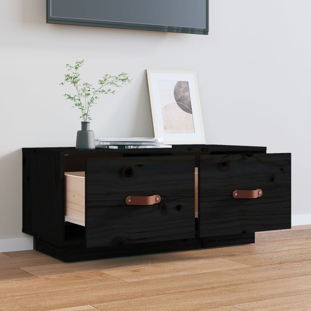 vidaXL 2 Drawer Black Solid Pine Wood TV Cabinet Image 8
