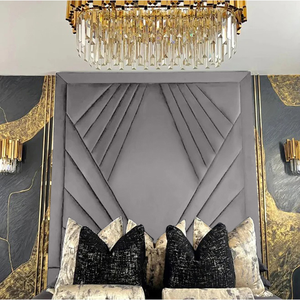 Eleganza Home Solia Double Silver Plush Velvet Bed Frame with Headboard Image 3