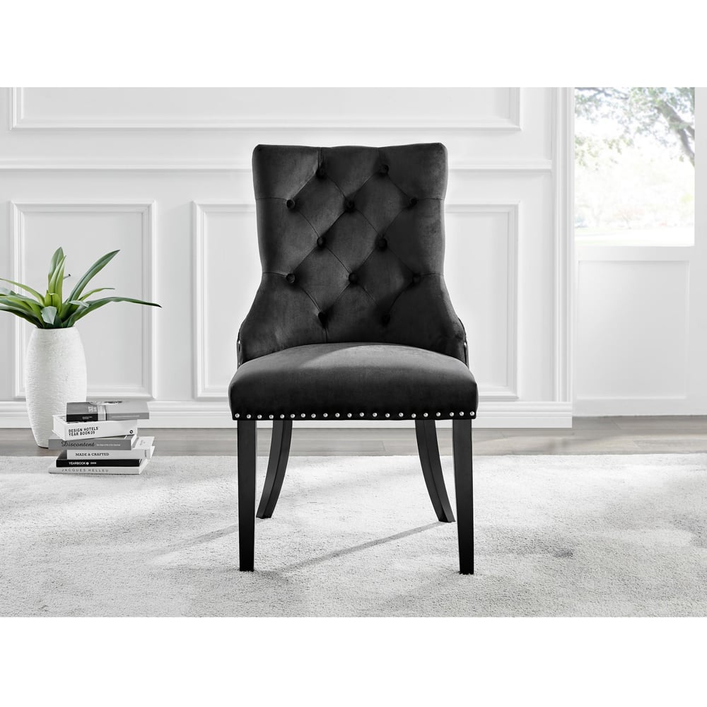 Furniturebox Kennsington Set of 2 Black Velvet Knockerback Dining Chair Image 6