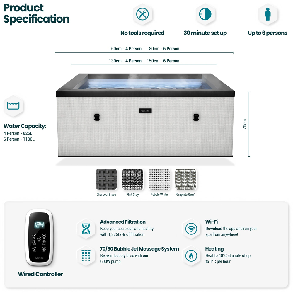Wave Garda 6 Person Flint Grey Eco Foam Hot Tub with Integrated Heater Image 5